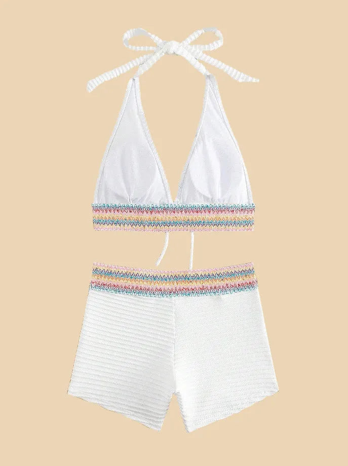 Women's high waist bikini suit in polyester fabric with top and bottom components