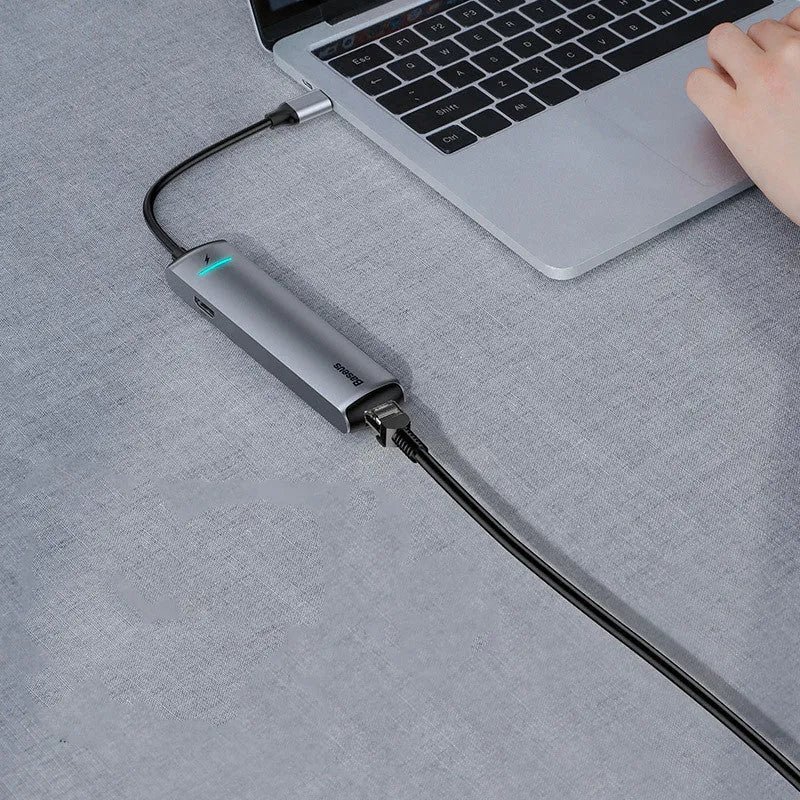 Dark grey Mechanical Eye Type-C docking station compatible with MacBook and iPhone, 5GBps transfer rate