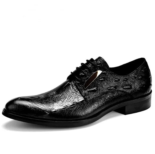 New men's genuine crocodile leather Oxford dress shoes in black, side view