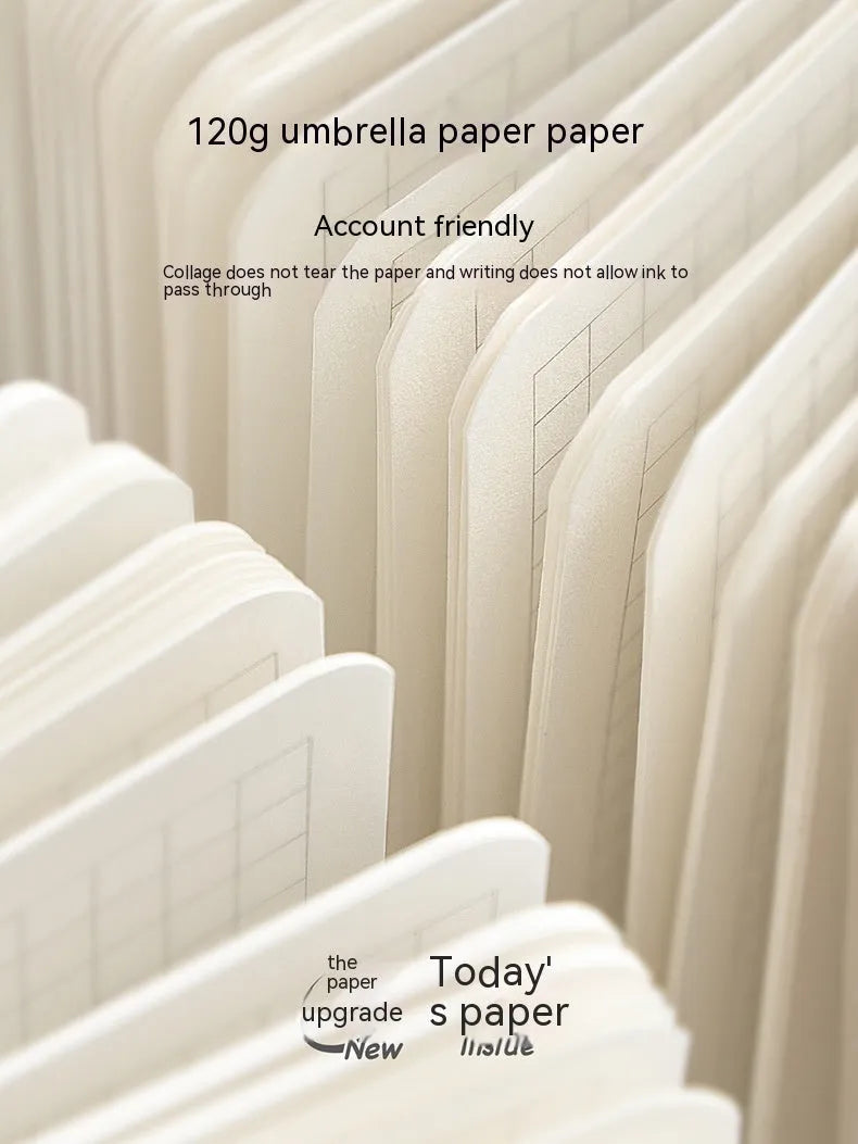 Square white note diary with checkered pages and a selection of colourful cover designs including Bubble Expert and Letter Classic.