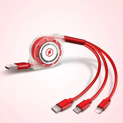 3-in-1 telescopic USB charging cable extended to 120cm length with titanium alloy connectors