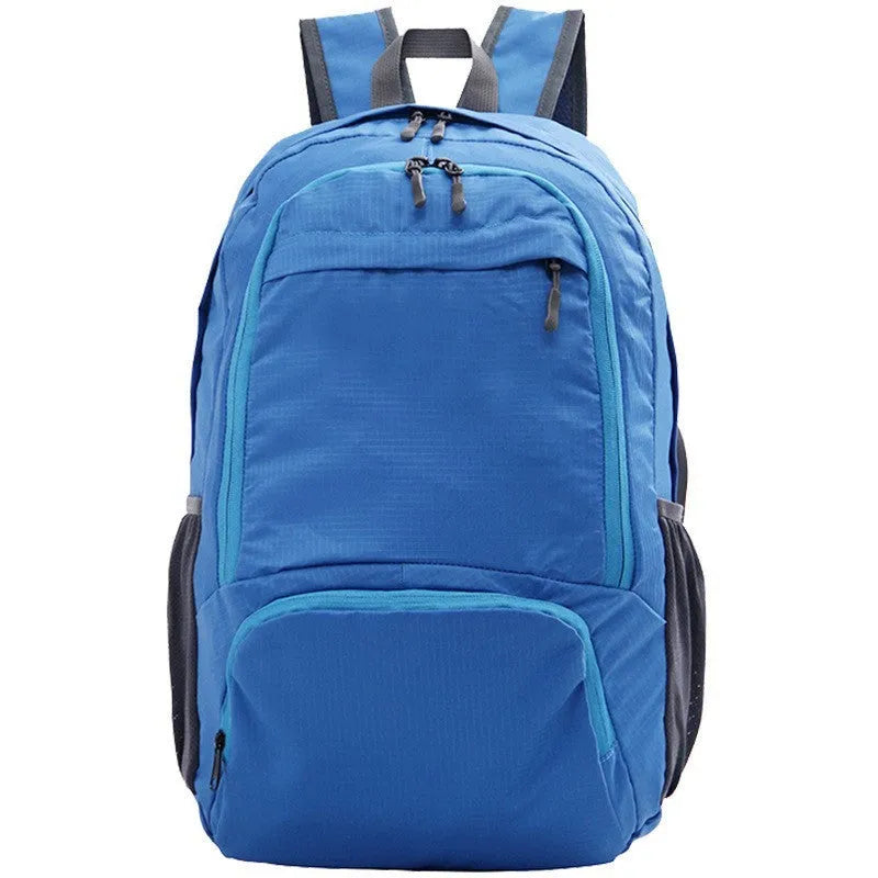 26-inch foldable waterproof backpack in Oxford cloth, shown in multiple colour options.