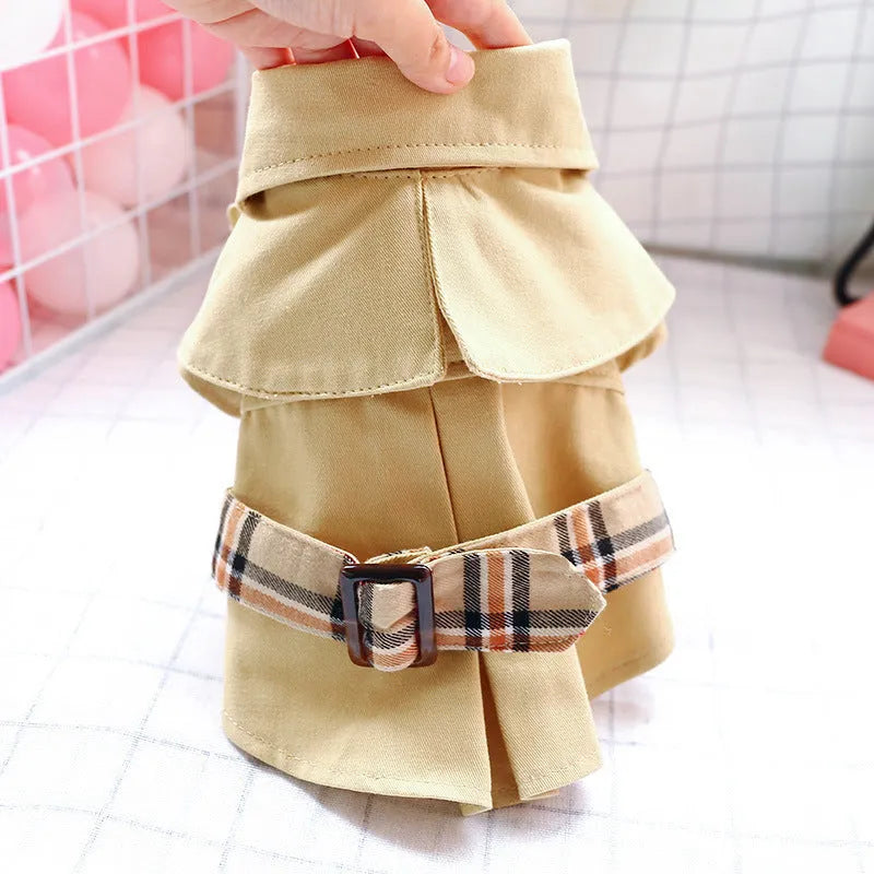 Khaki trench coat and button skirt couple outfit set in polyester fabric, casual style for men and women