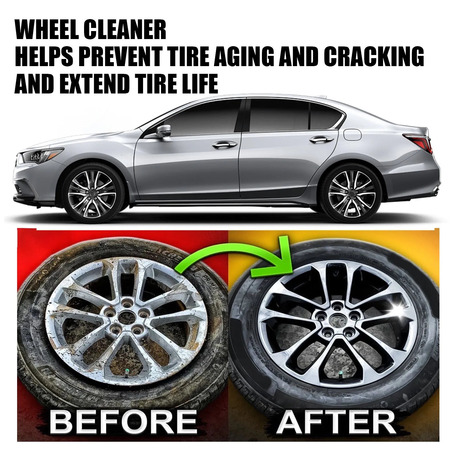 Car tyre cleaner aerosol spray kit with cleaning towel for wheel maintenance