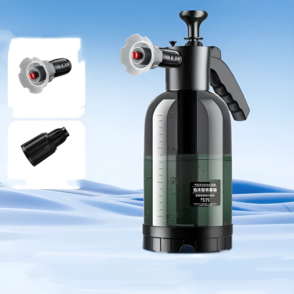 Handheld car wash foam sprayer with 2 litre tank and foam brush attachment