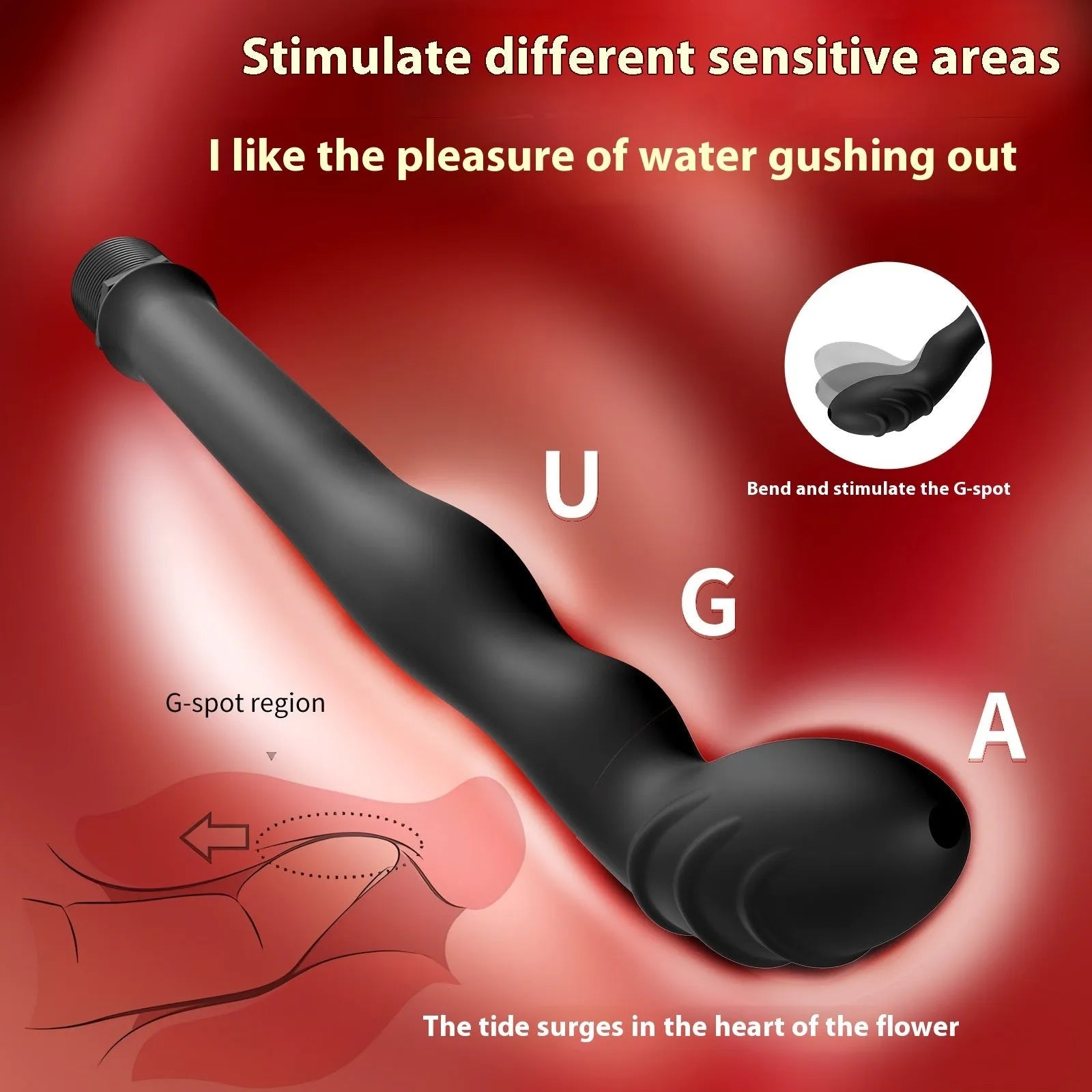 Black flexible silicone hosepipe flusher for cleaning, shown in large and small size options.