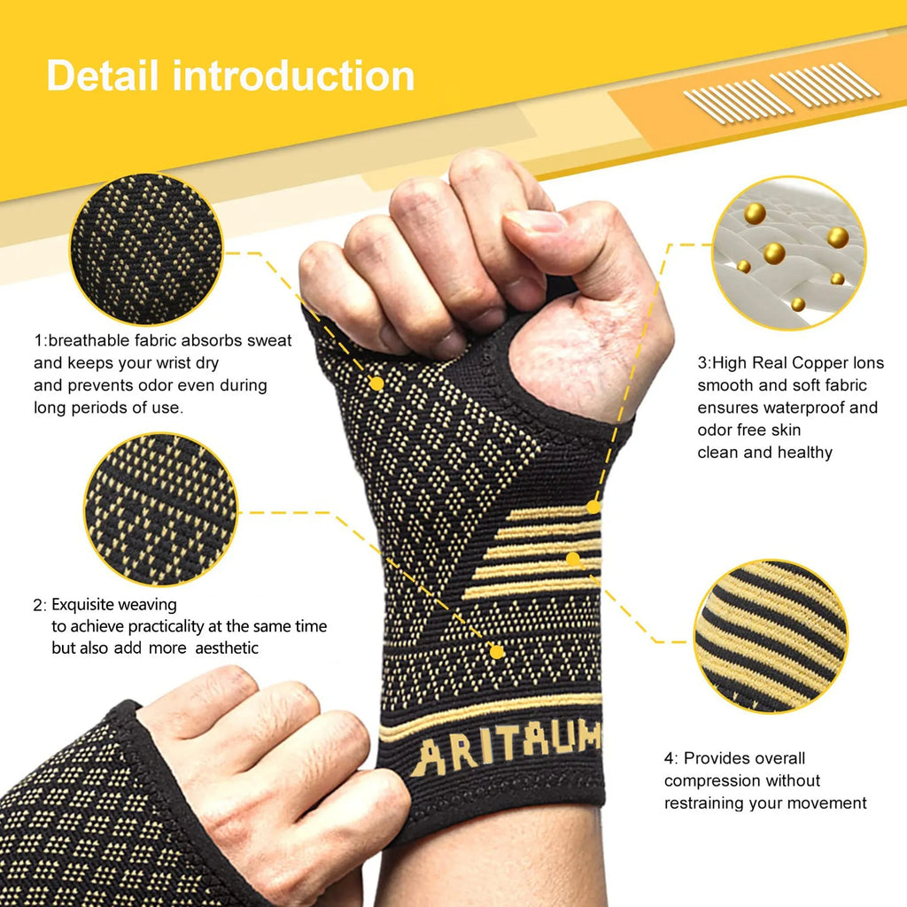 Men's Black Gold copper fibre cycling gloves with wrist protection