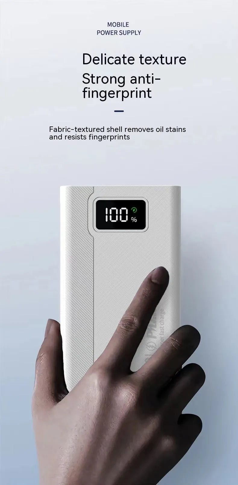 Large capacity power bank in black or white with fast charging support, multiple capacity options