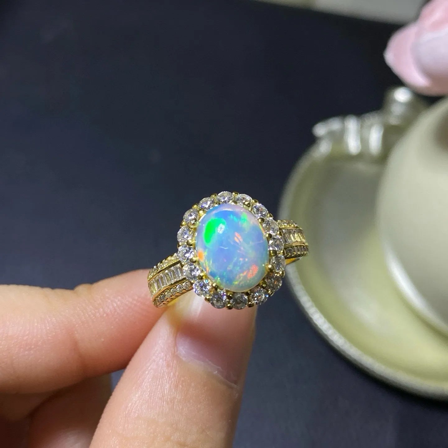 Handmade silver opal ring with opening design in choice of plating colours