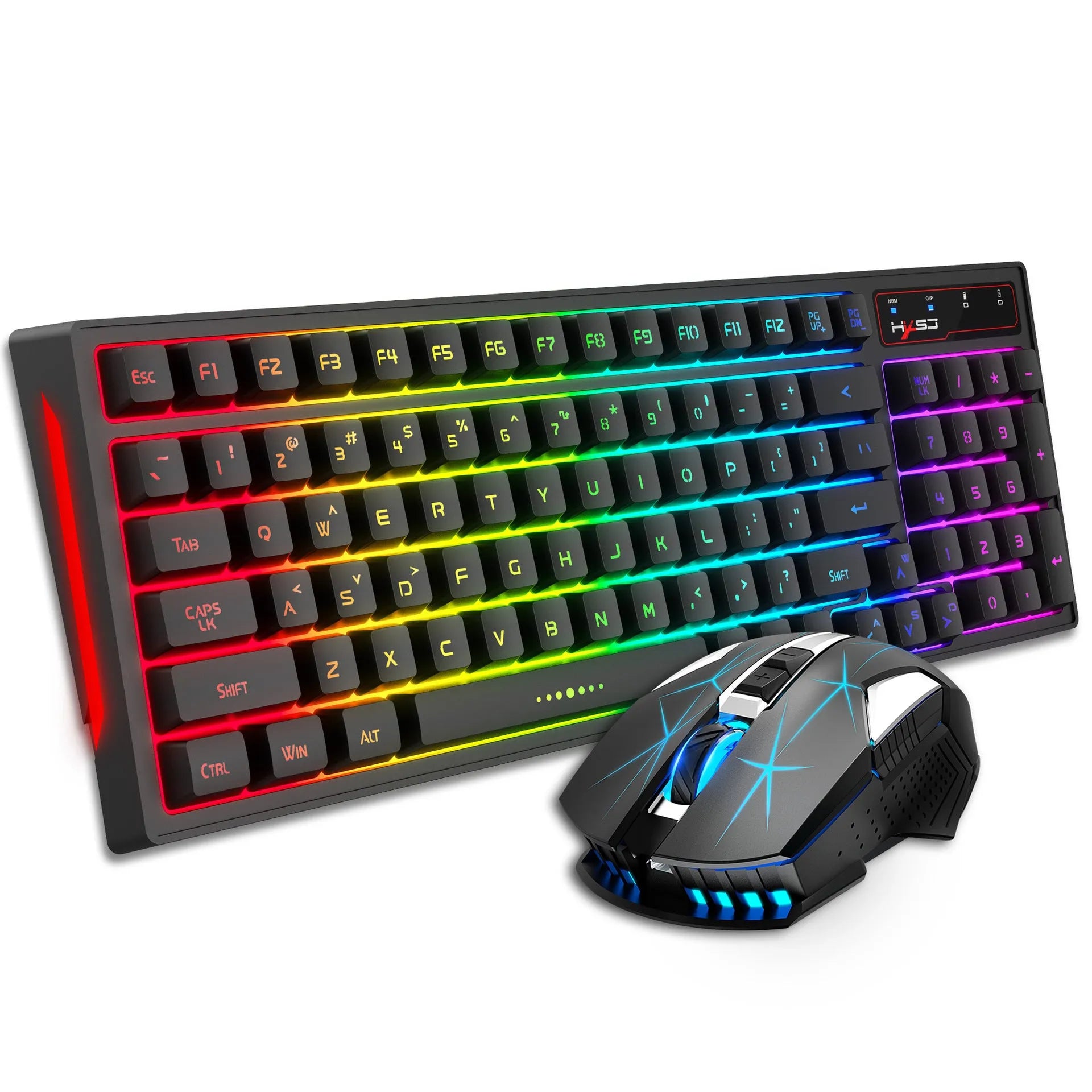 L99 wireless rechargeable 2.4G keyboard and mouse set with RGB lighting, 96 keys, and Type-C charging cable