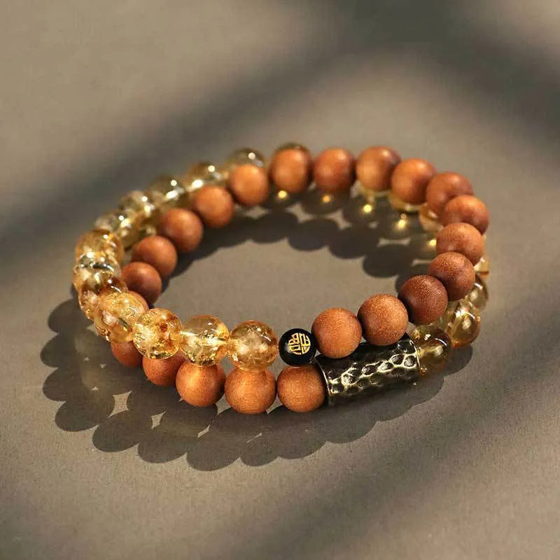 Bodhi Yellow Tower crystal double ring bracelet with retro styling and manual craftsmanship