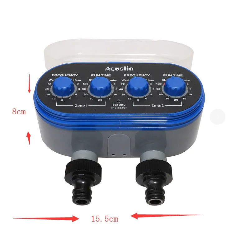 Dual timed irrigation controller with battery compartment for automatic garden watering systems