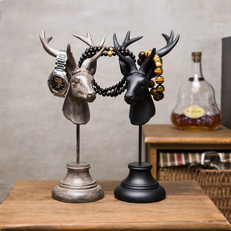 Tall natural resin animal sculpture home decoration in black, white, or wood colour.
