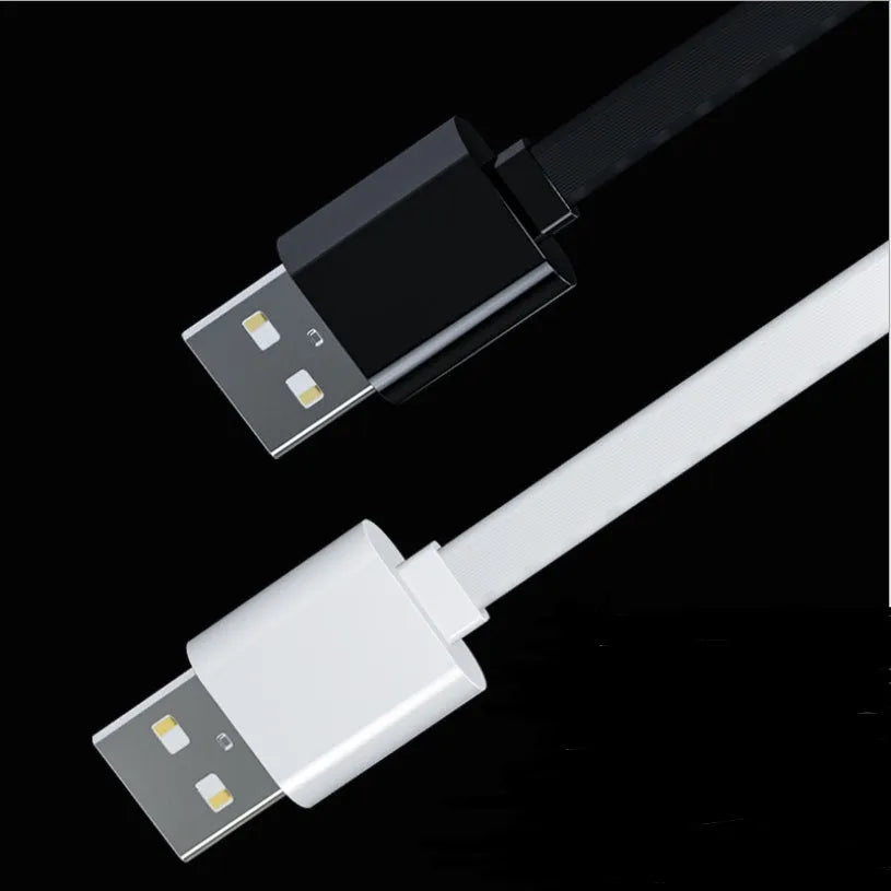 Three-in-one data cable with three split connectors, 1m length, noodle-style cable, black colour