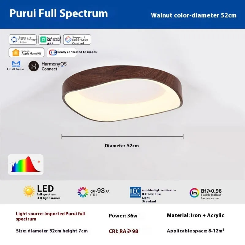 Mid-ancient full spectrum smart ceiling lamp with iron body and acrylic shade in walnut finish