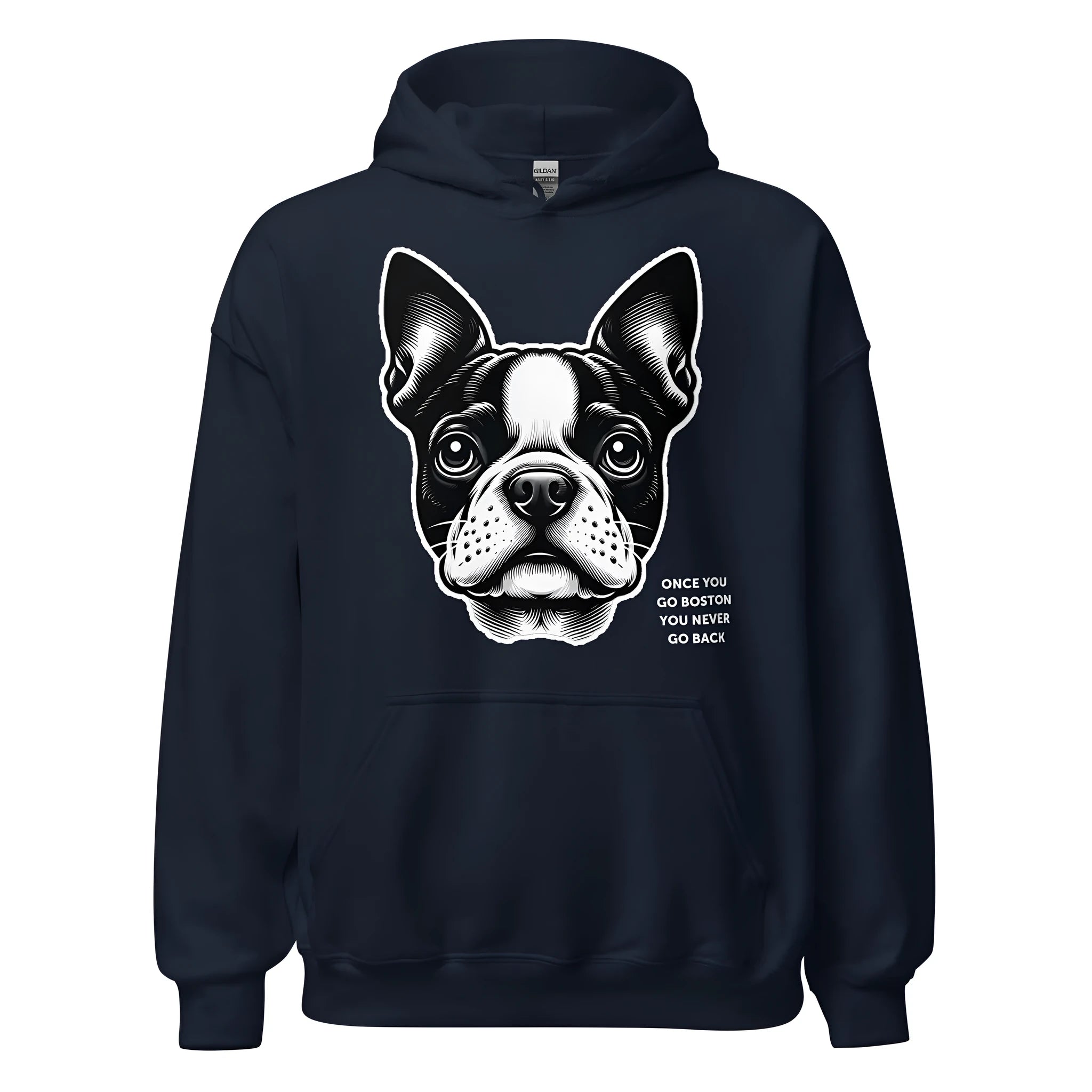 Men's pure cotton solid colour hoodie in navy blue with drawstring sleeves and front patch pocket