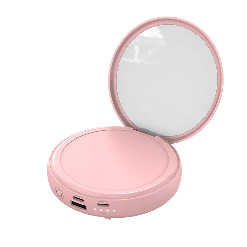 Small portable power bank with USB charging and built-in data cable in white plastic shell