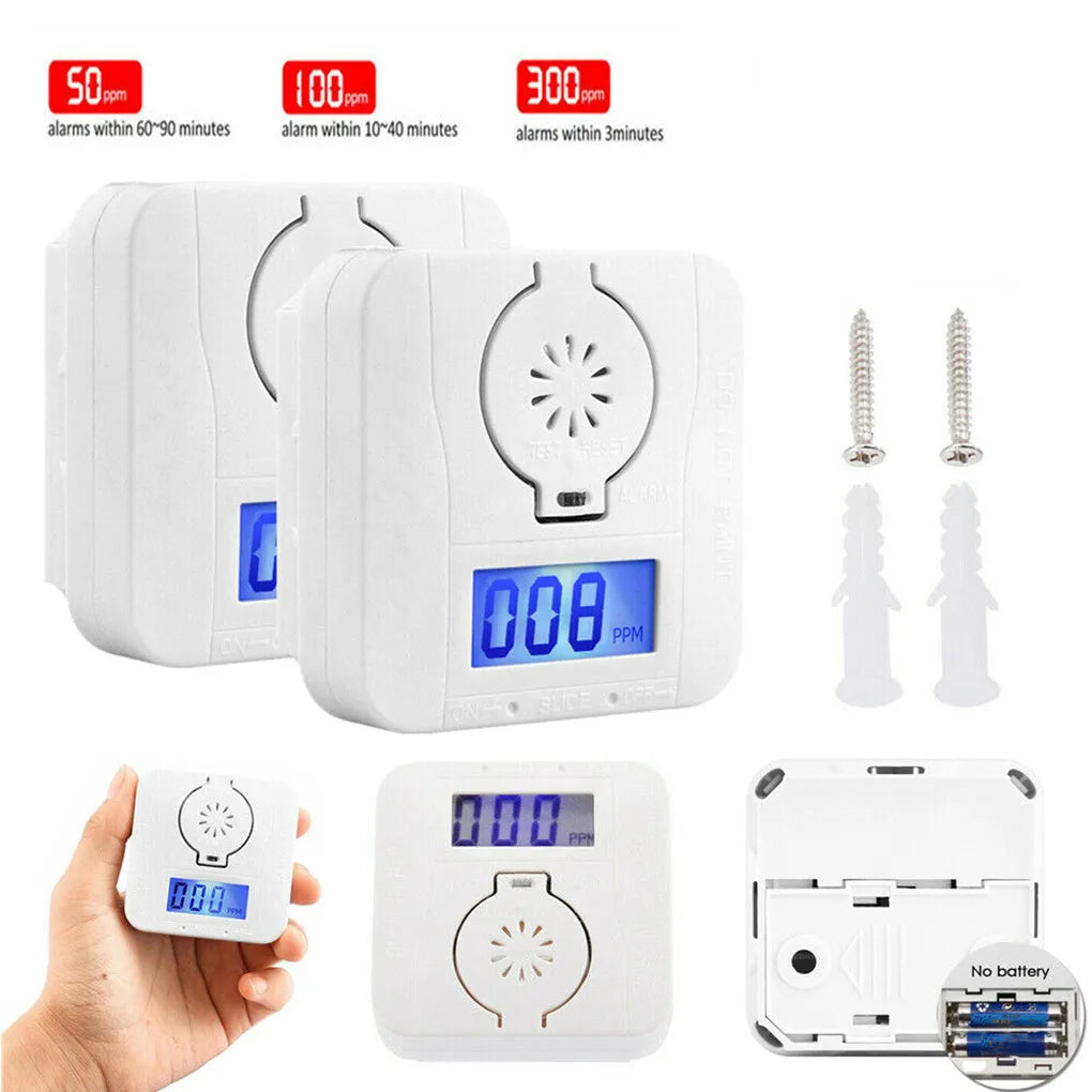 White wireless wall-mounted carbon monoxide alarm for home safety
