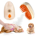 Yellow rechargeable cat steam brush with silicone teeth, water tank, and UV lamp for pet grooming.
