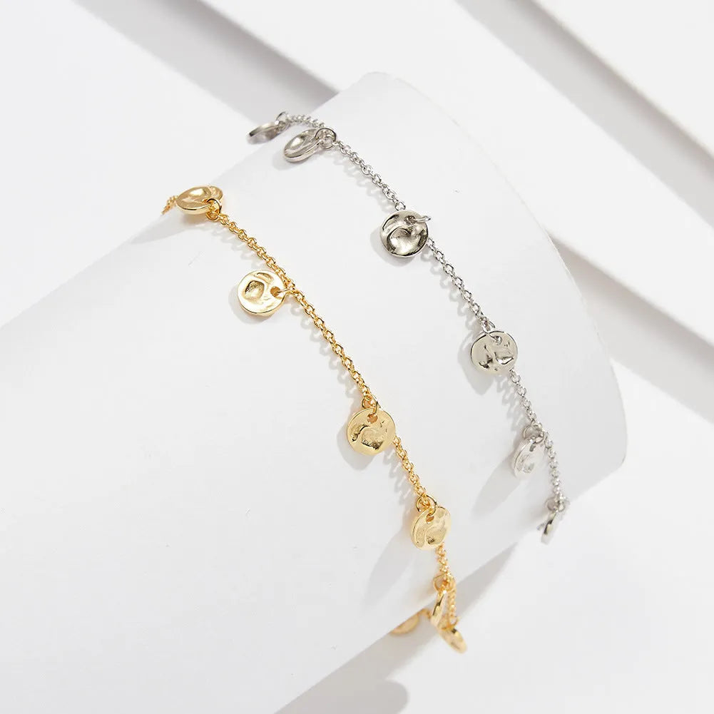 Women's S925 silver geometric anklet with adjustable chain in gold or platinum plating