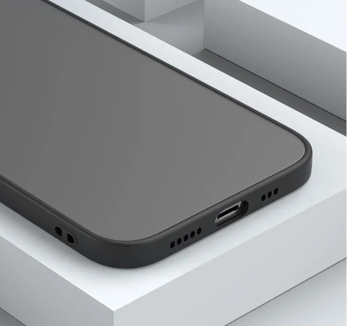 Frosted hard plastic iPhone case with TPU bumper in dark night green, showing full lens cutouts.