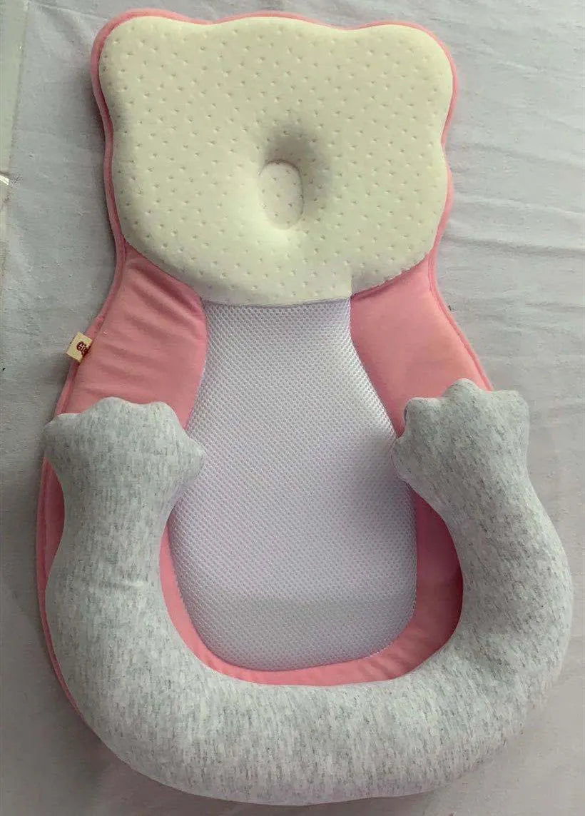 Portable folding baby travel crib with soft cotton sleep cushion in beige colour