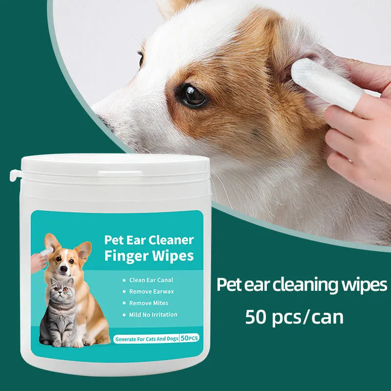 Disposable pet cleaning wipes for cat and dog ear and dental care in 50-piece packs