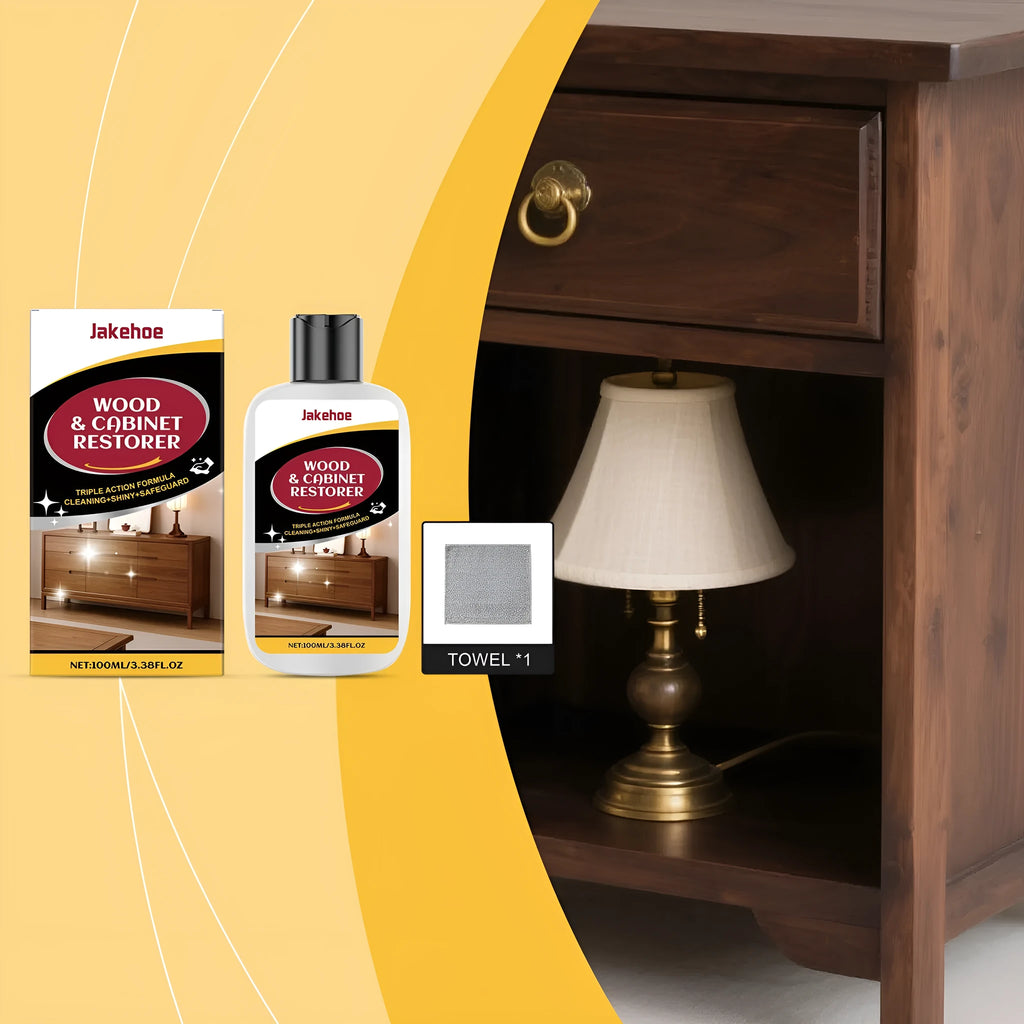 Wooden furniture scratch care kit with 100ml bottle and 20x20cm microfiber towel for surface maintenance