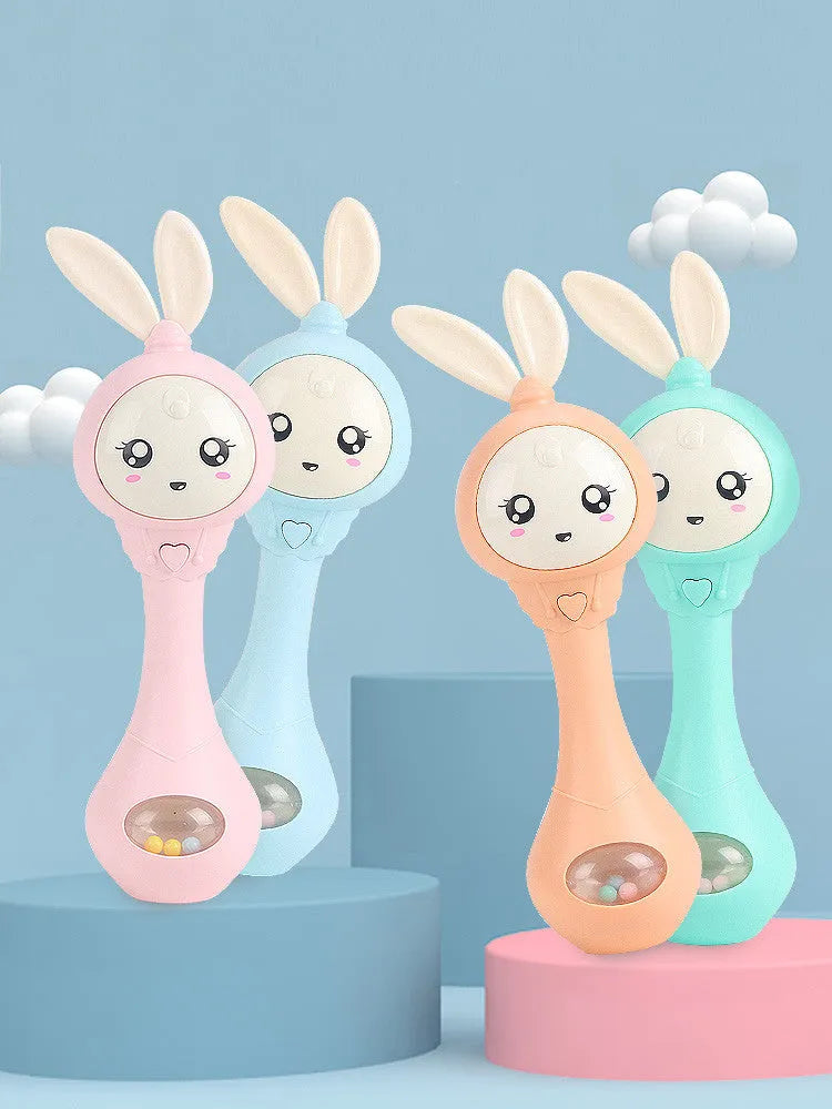 Colourful baby teething toy shaped like a music stick, made from ABS plastic.