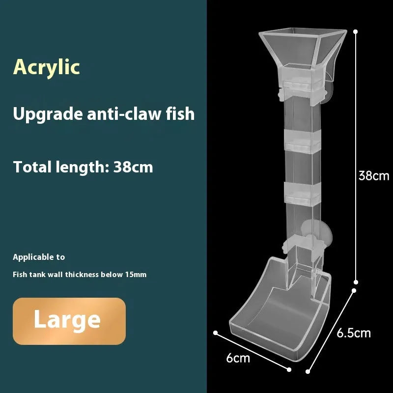 Set of three plastic aquarium feeding tubes with cleaning brushes and spoons in 17cm, 28cm, and 38cm lengths.