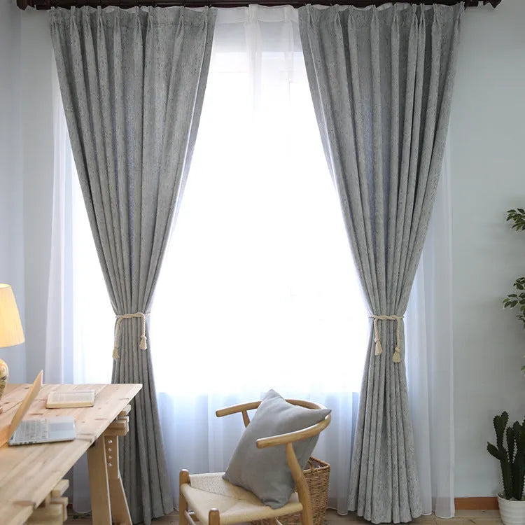 Solid colour thick cotton-style polyester curtain fabric in blue, grey, purple, yellow half shading
