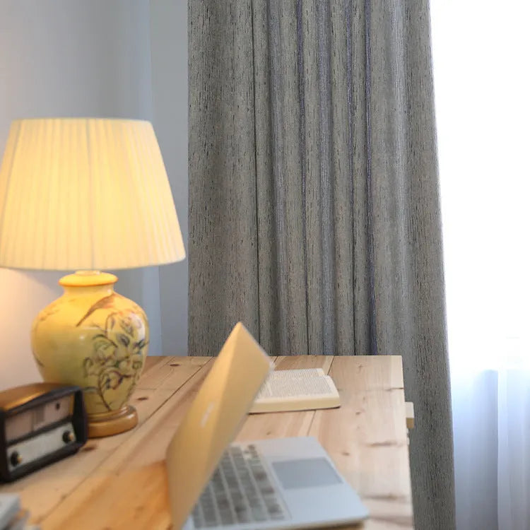 Solid colour thick cotton-style polyester curtain fabric in blue, grey, purple, yellow half shading
