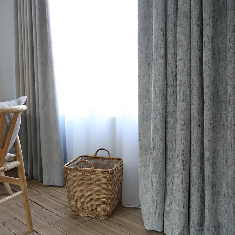 Solid colour thick cotton-style polyester curtain fabric in blue, grey, purple, yellow half shading