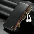 Samsung Note9 leather flip phone case in black, brown, and red colour options showing flip cover design