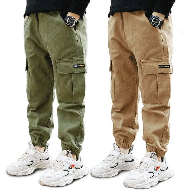 Boys' casual cotton summer trousers in Army Green colour for age 8+