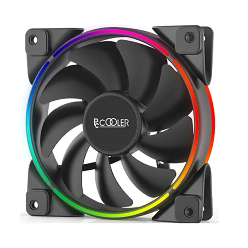 Set of three black 120mm ARGB PC cooling fans with illuminated blades.