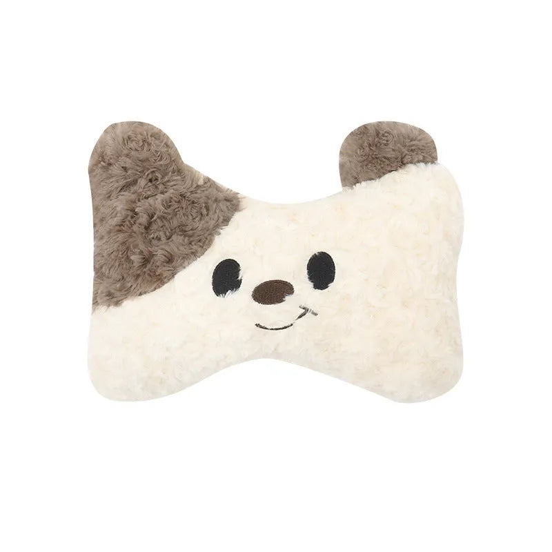 Car seat headrest and lumbar support pillow set in cartoon style with plush fabric