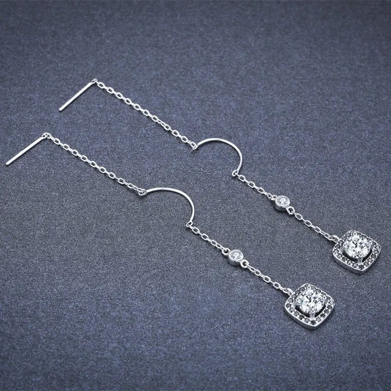 Light luxury long copper plated zircon earrings in fresh sweet natural style for women, black and silver colour options