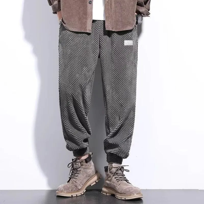 Men's grey ankle-tie sweatpants with straight-leg design for casual sports wear