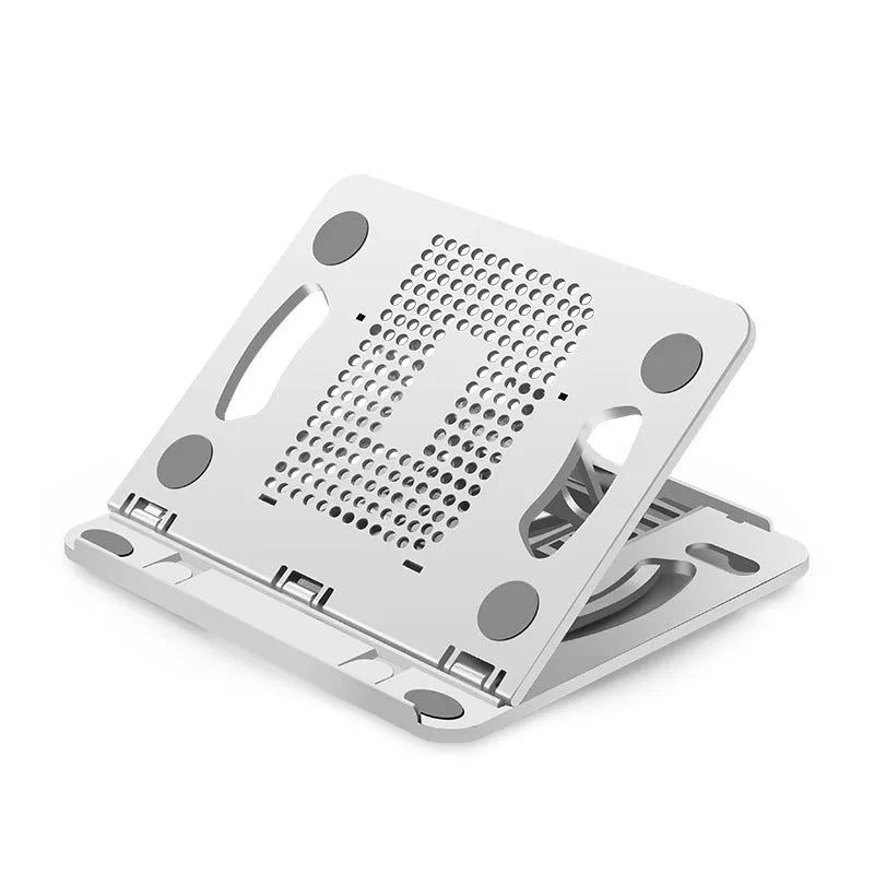 Adjustable portable laptop tablet cooling desktop stand in black, expanded view with eight gears