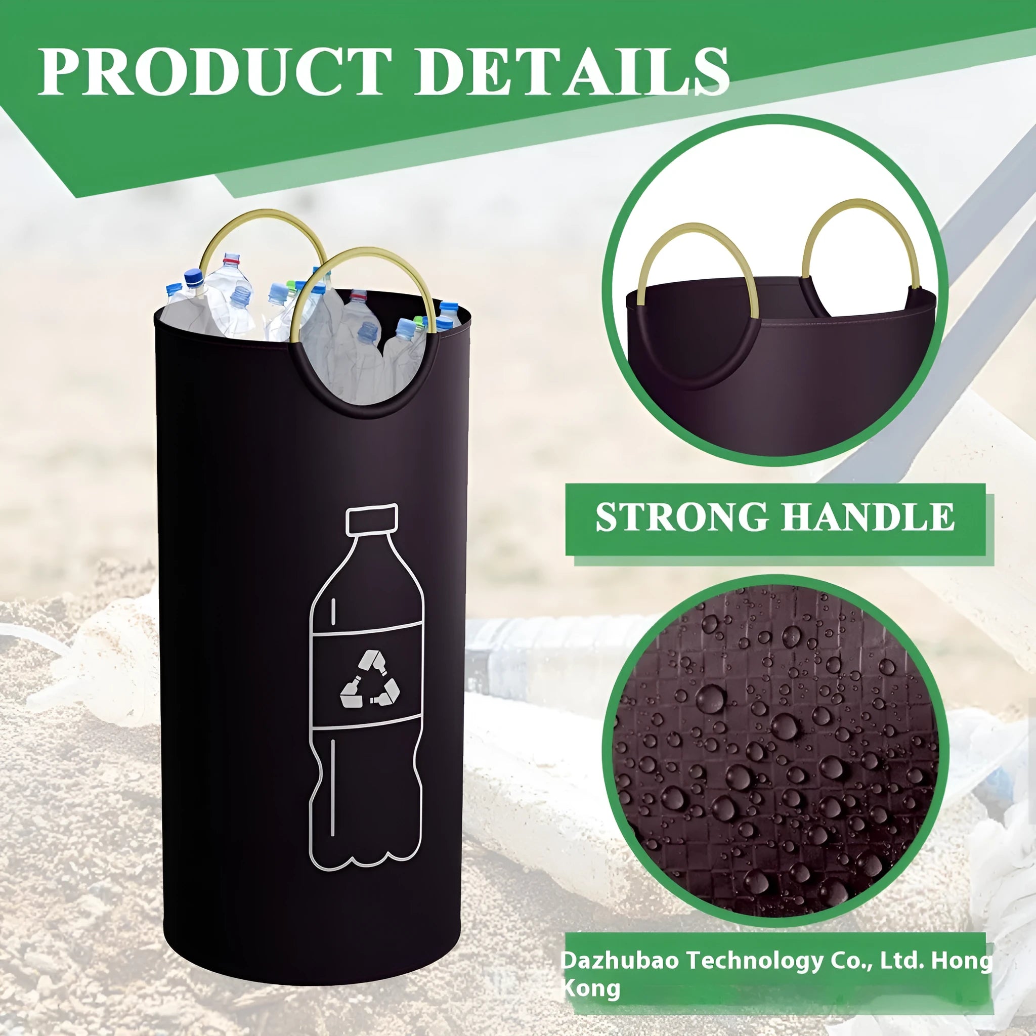 Round portable plastic trash can for office and outdoor use.