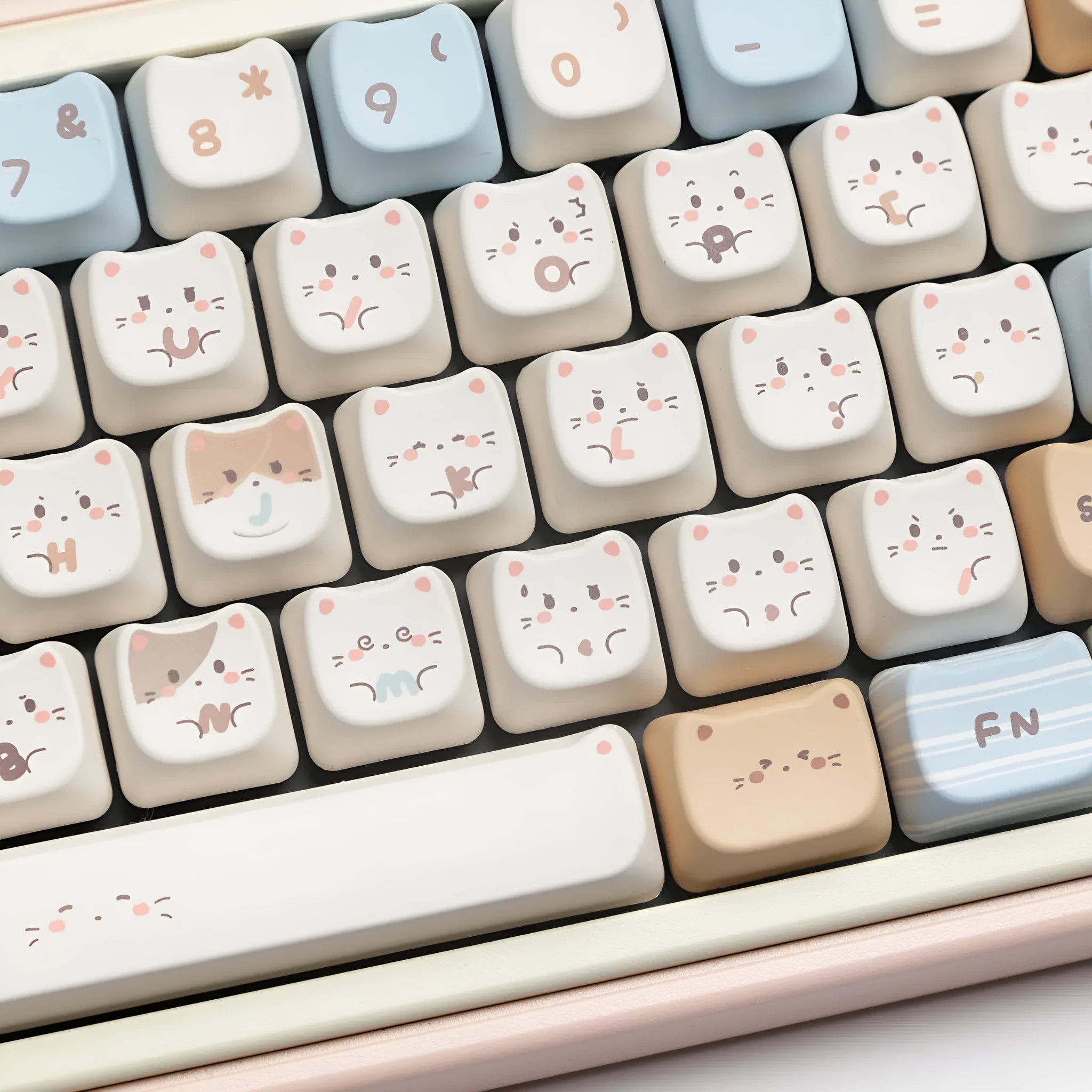 Sea salt cat themed PBT keycap set for mechanical keyboards showing the full 26-key layout.