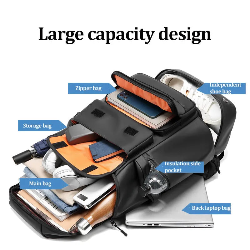 Men's large capacity waterproof travel shoulder bag in fashion black, with Niujin textile fabric, size 55cm by 31cm by 20cm