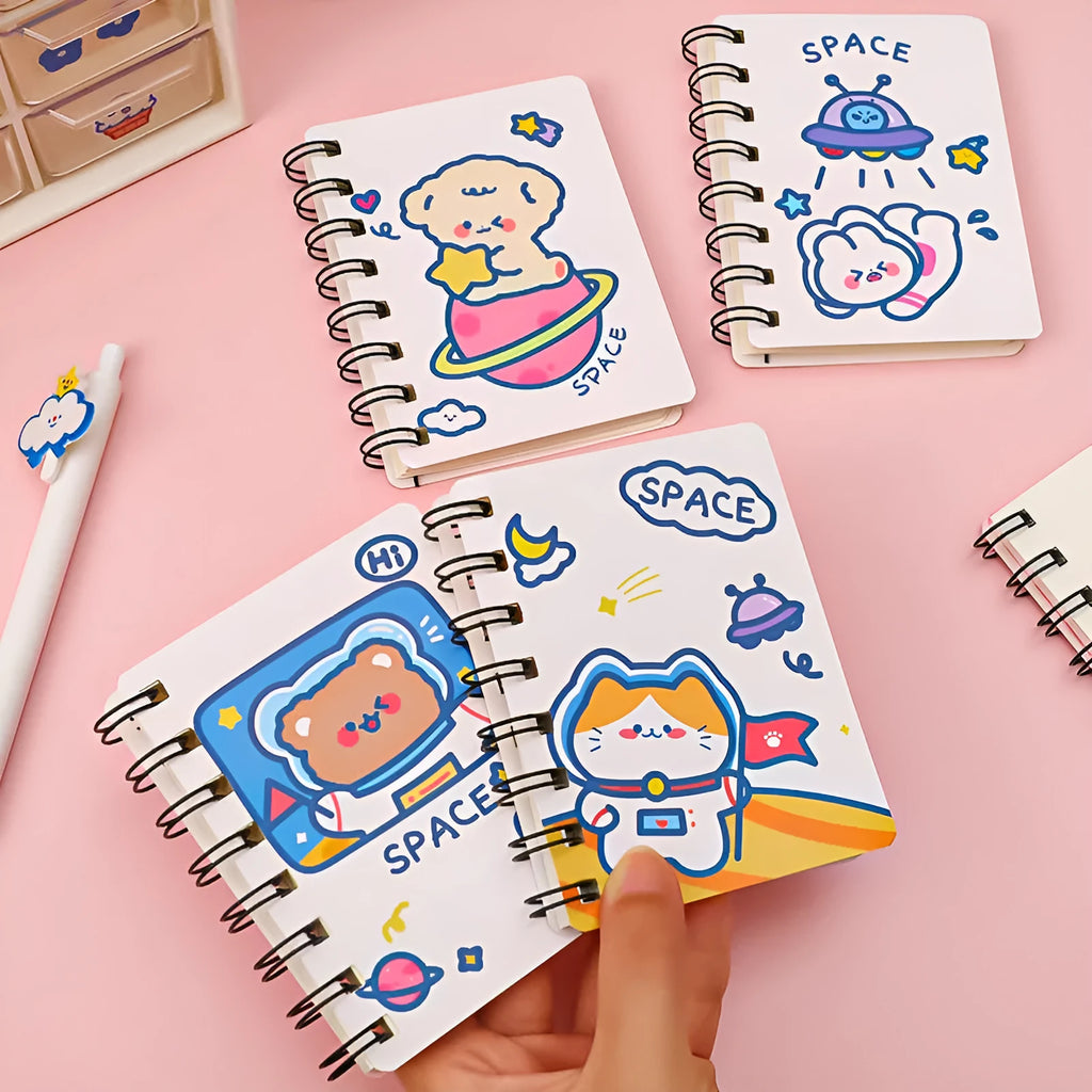 Compact astronaut-themed pocket flipper notebook showing Astronaut Bear cover design
