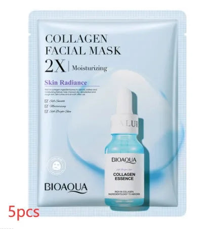 Collagen face sheet mask with 30g gel formula showing hyaluronic acid and Centella Asiatica variants