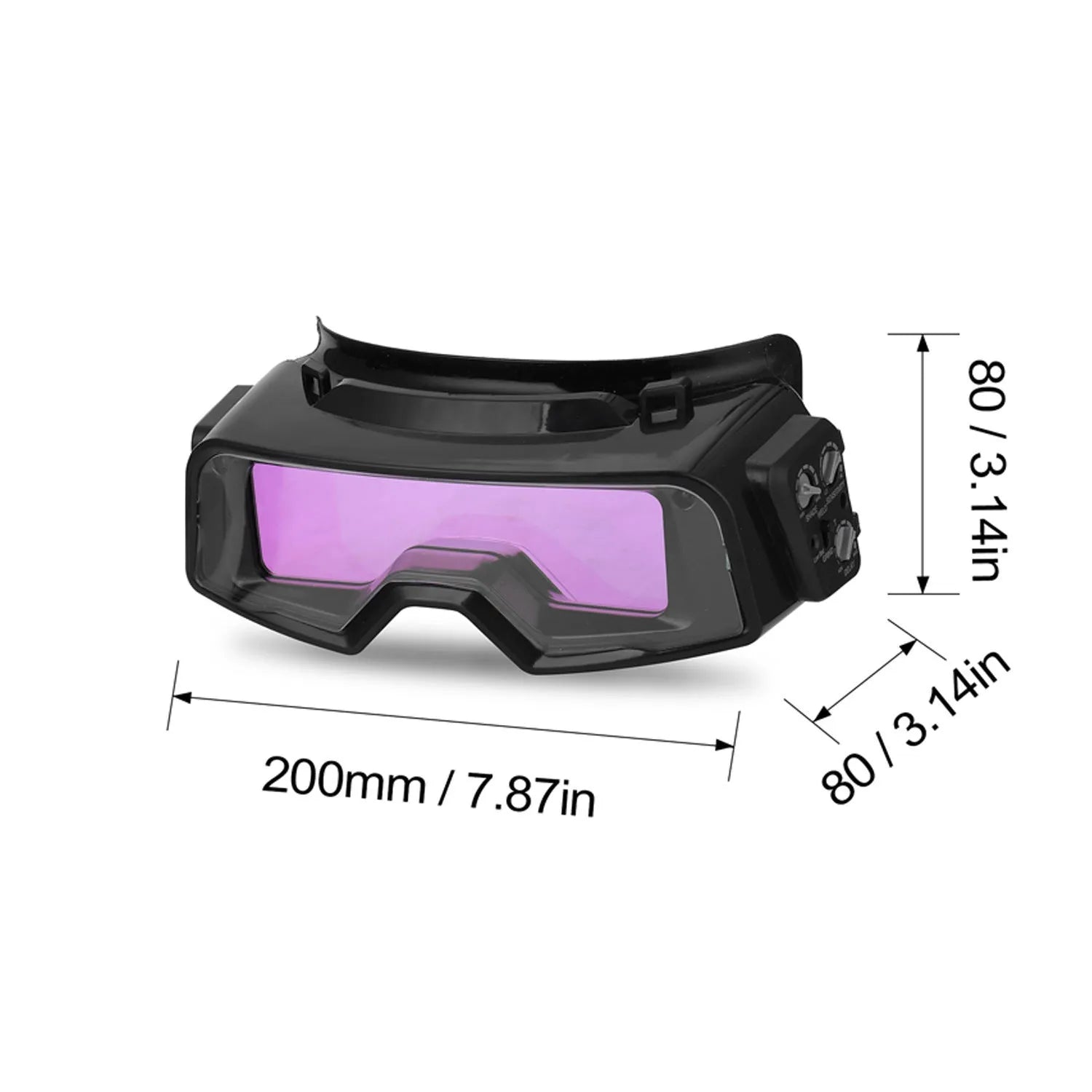 Black automatic darkening welding mask glasses with large rectangular lens for arc welding protection.
