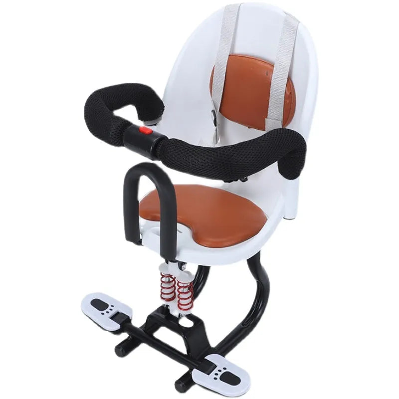 Children's front scooter seat with high carbon steel frame in white, red, or black colour options