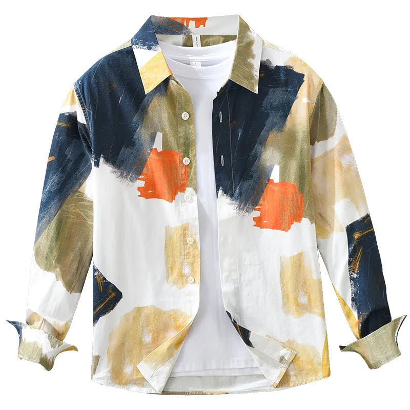 Women's loose cotton cardigan top in a printed colour with long sleeves