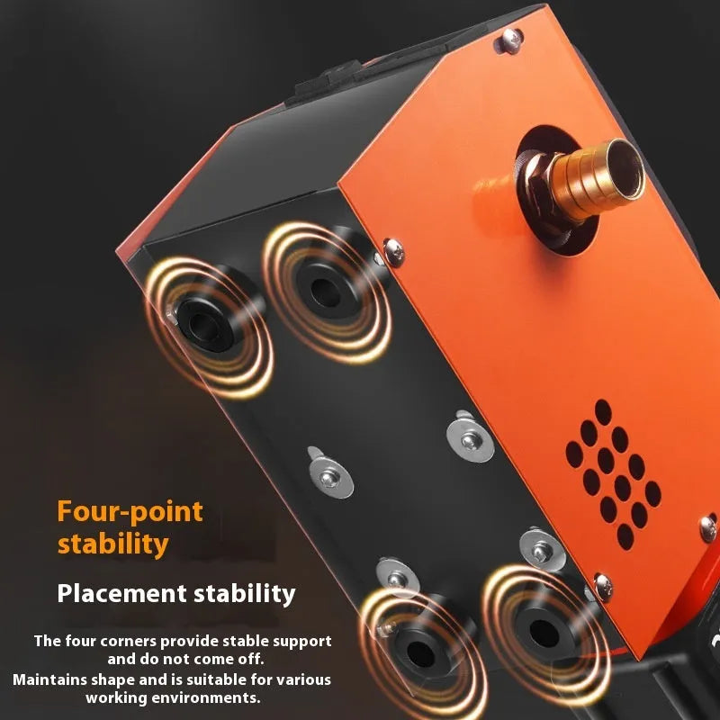Aluminium alloy small portable rechargeable oil well pump with lithium battery and accessories on a workbench