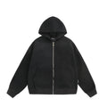 Solid colour loose fit cardigan coat with a back bag detail, shown in black.
